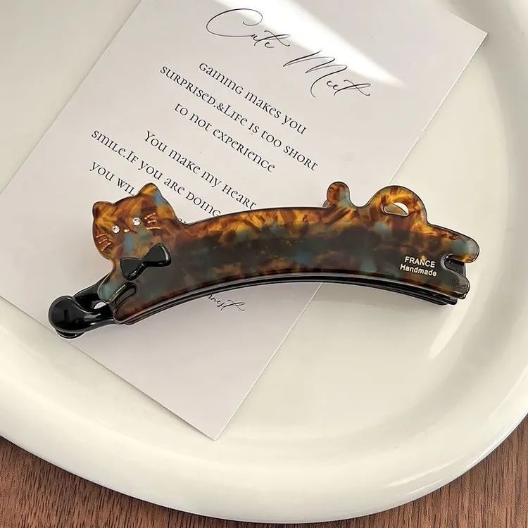 韩国France气质高马尾竖夹金标可爱猫咪香醋酸蕉夹法式扭扭夹发夹