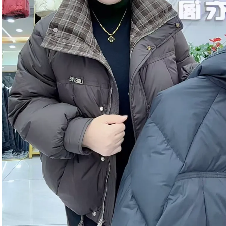 女士高品质加厚网红拉链法式翻领女士羽绒服冬季短款