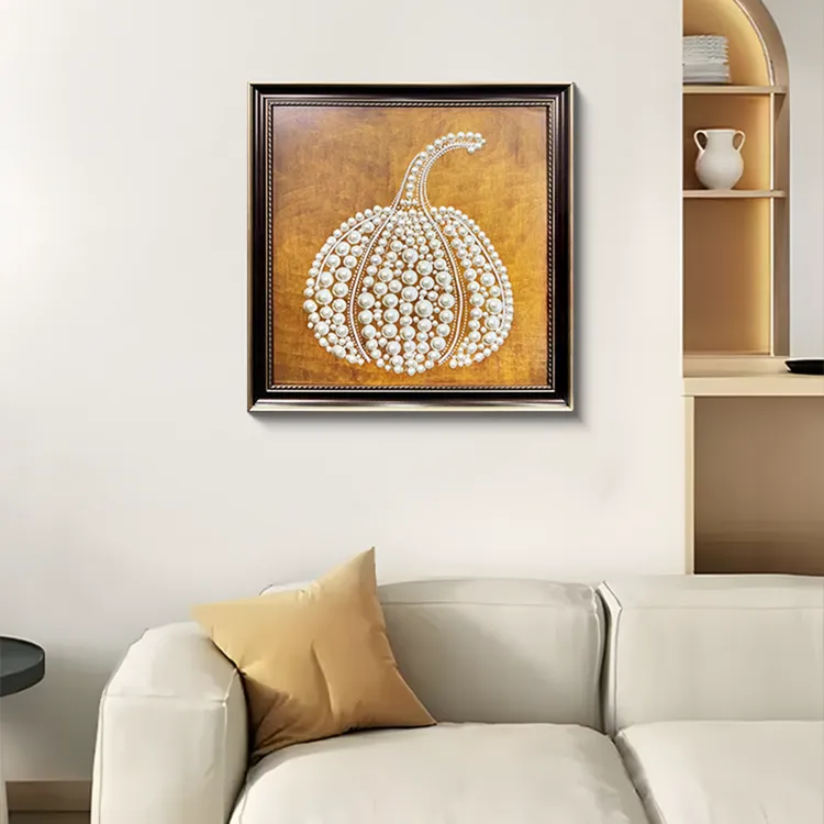 现代轻奢艺术中古餐厅墙壁装饰画新中式高级感客厅玄关南瓜8080