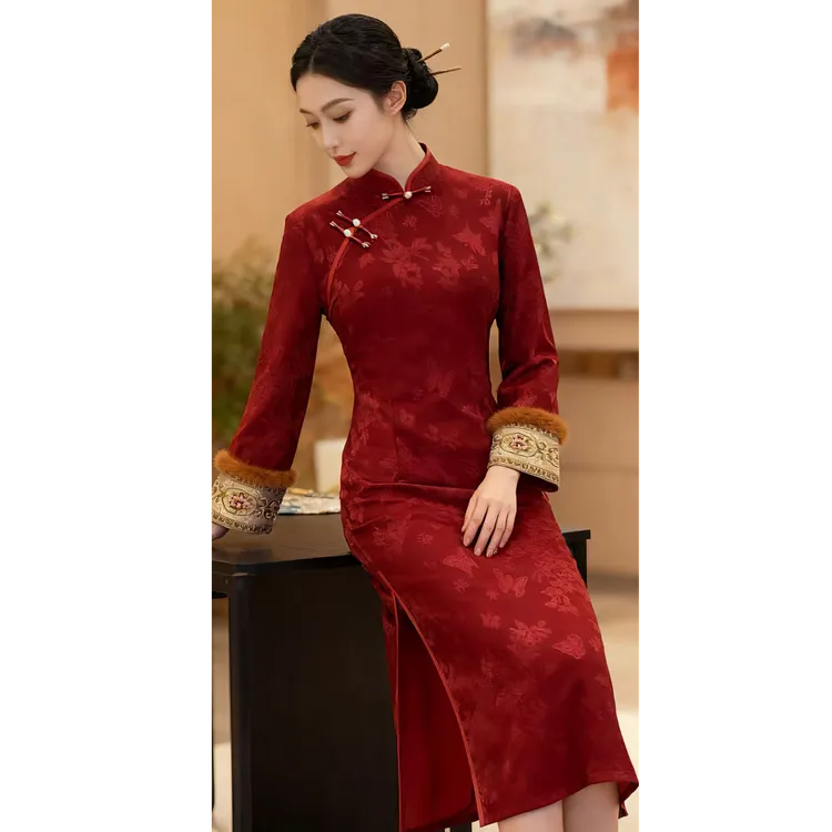 苏故里【满江红】加绒秋冬文艺复古高端日常旗袍奢华气质衣长120