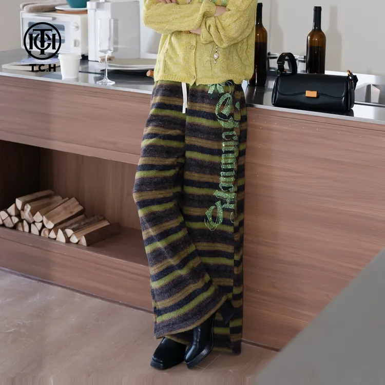 TCH私服秋款慵懒风烫钻时尚淑女绿色裤子女T75C20E5171X轻奢tch