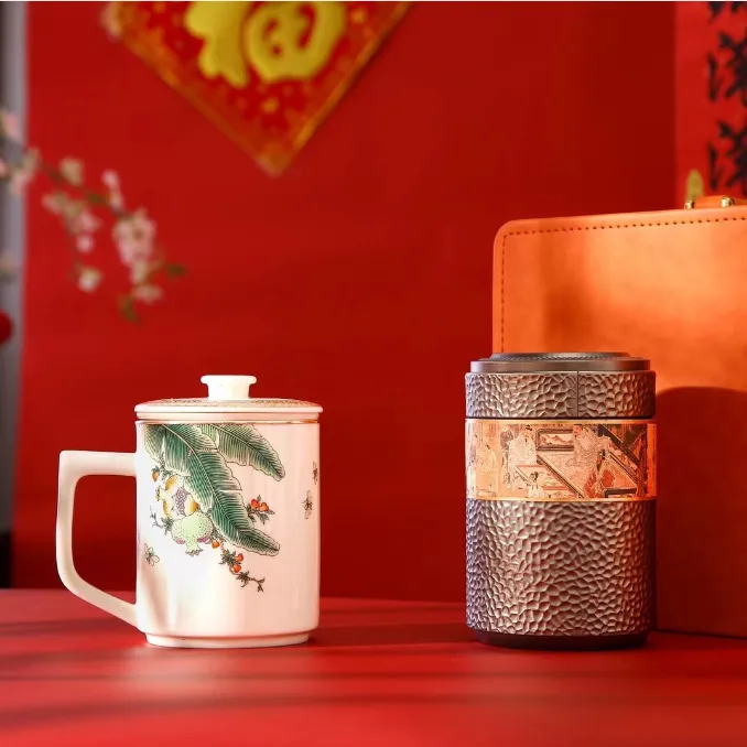 银壶家族创意手工高端白瓷茶水分离带盖茶杯办公会议专用陶瓷水杯
