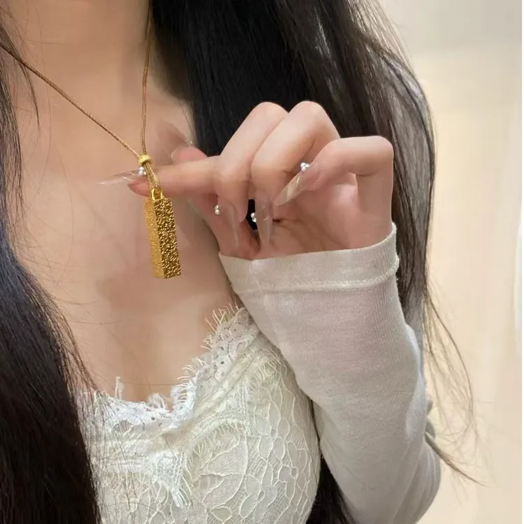 足金999四方来财小金条碎冰冰印章黄金吊坠纯金挂坠水贝按克送礼