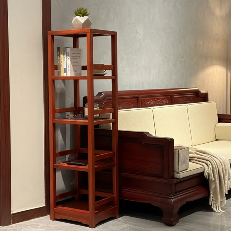 客厅装饰新中式实木置物架多层储物架红木家用中式收纳书架落地式