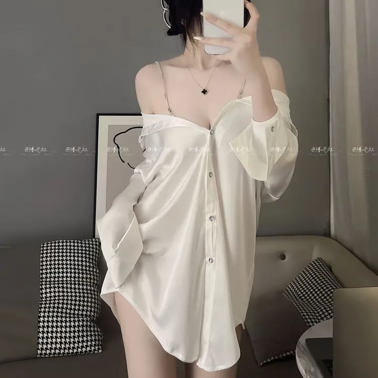 缚光社惹火衬衫（不透版）可外出大码纯欲缎面可外穿性感睡衣显瘦