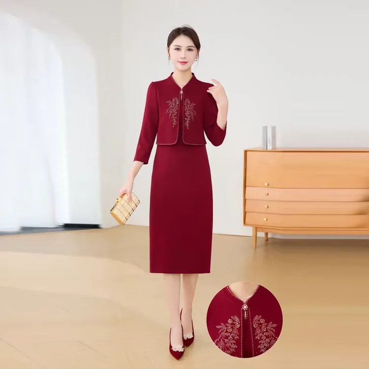 喜婆婆结婚宴会装礼服连衣裙春秋新款洋气质显瘦减龄妈妈假两件套