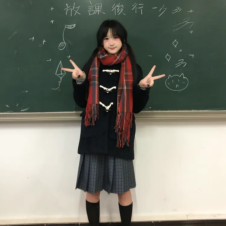 【京都女子】70%加绒羊毛学院牛角扣大衣秋冬小个子加厚毛呢外套