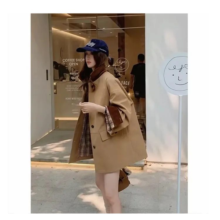 2025高级经典撞色风衣外套廓形显瘦宽松英伦风大衣