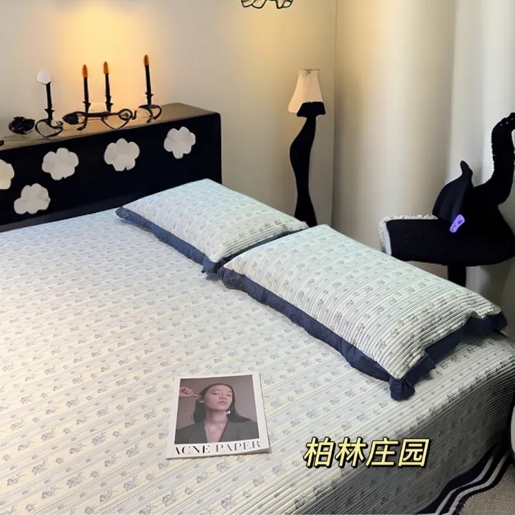 法式全棉花边床盖三件套可水洗夹棉行逢加厚床单四季款纯棉床铺盖