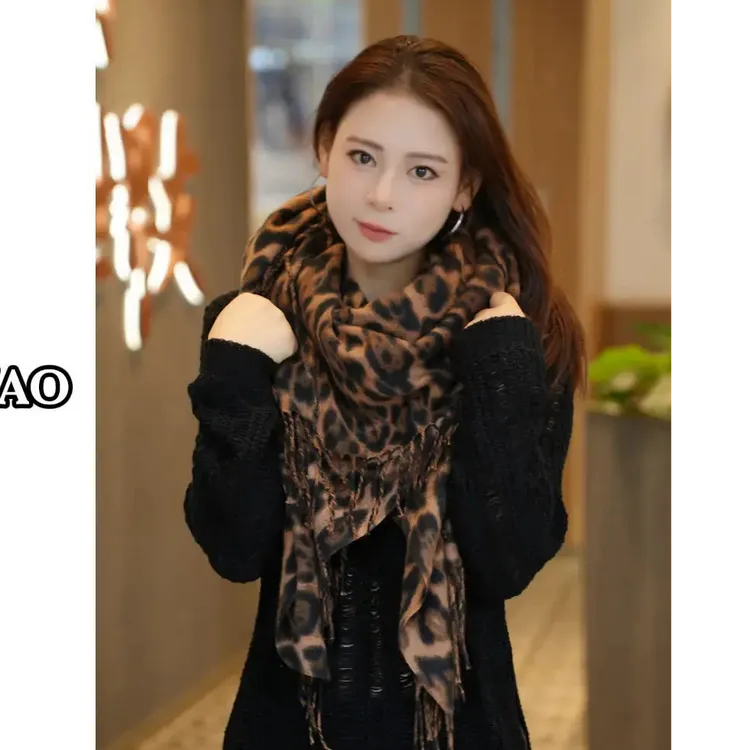 【大豹纹】1.3m*1.3m大方巾经典仿羊绒方形围巾时尚女士秋冬气质