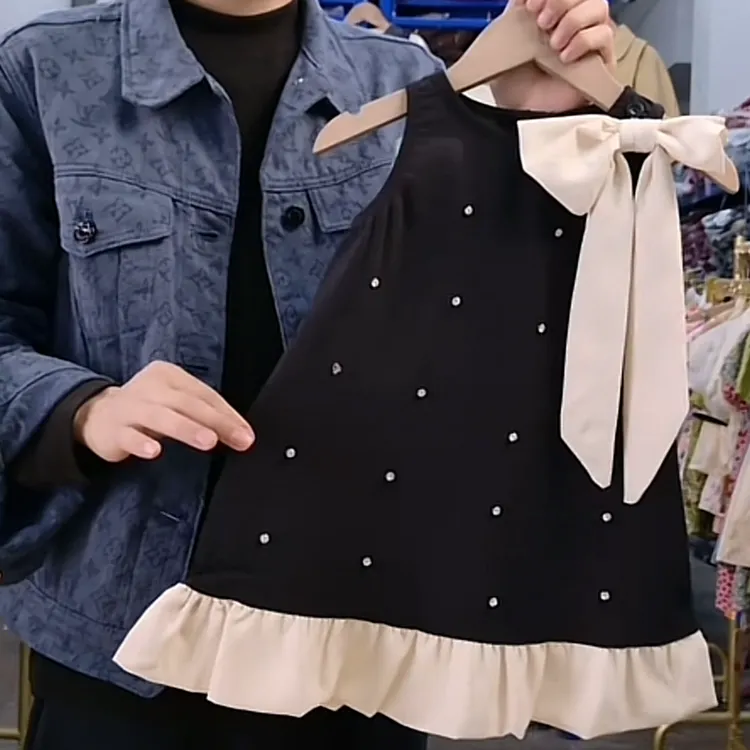 女童小香风挂脖礼服夏季新款凉感女宝钉珠公主裙儿童连衣裙28077