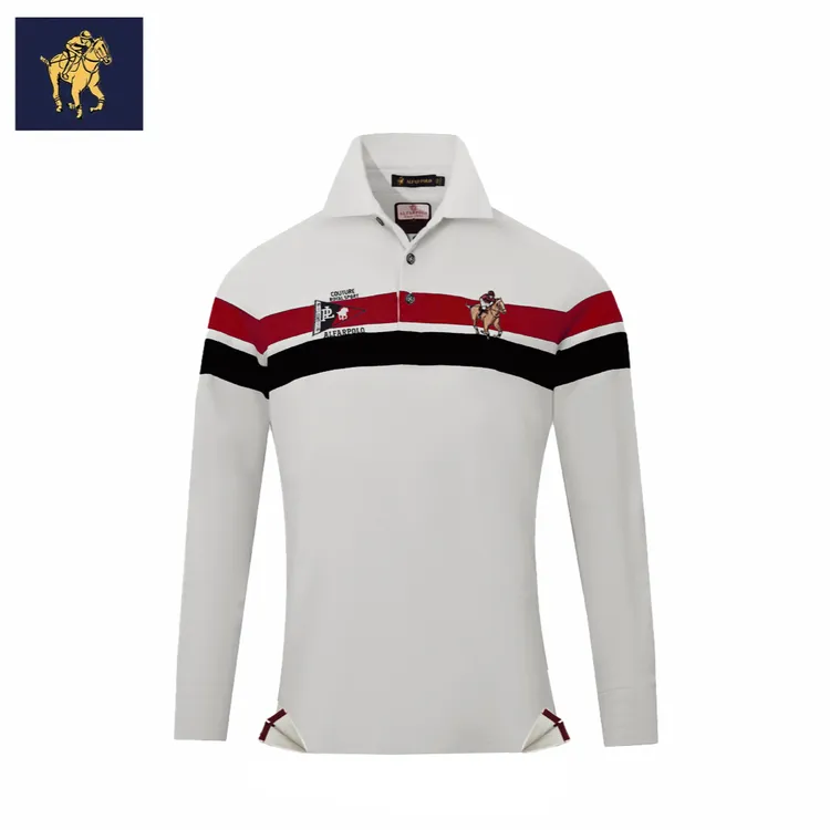 翻领商务行政休闲刺绣长袖条纹Polo针织衫男士舒适秋冬新款