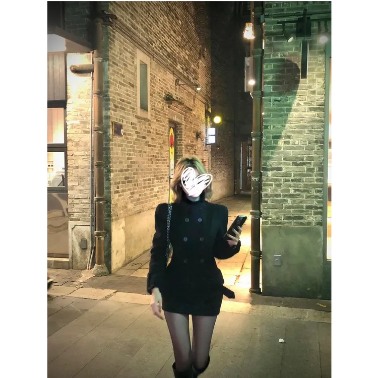 【伦敦日记】收腰毛呢外套修身中长款上衣+半裙套装