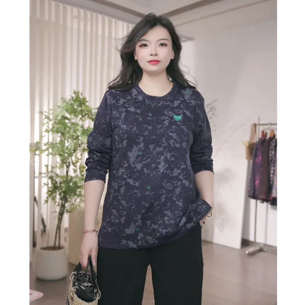 大码女装卫衣宽松显瘦长袖休闲风加肥加大码圆领T恤