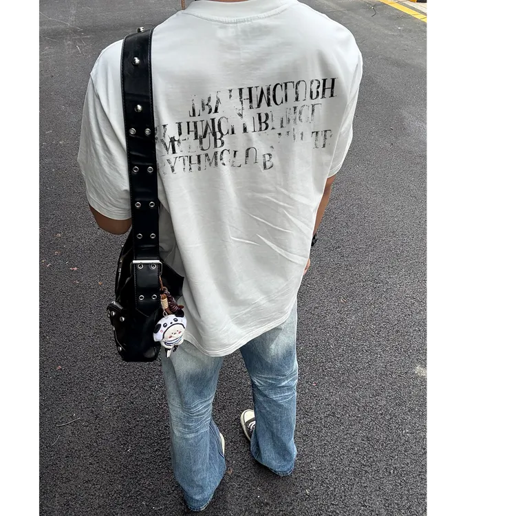 痞帅重磅美式复古字母短袖t恤男潮流宽松纯棉国潮高级感半袖上衣