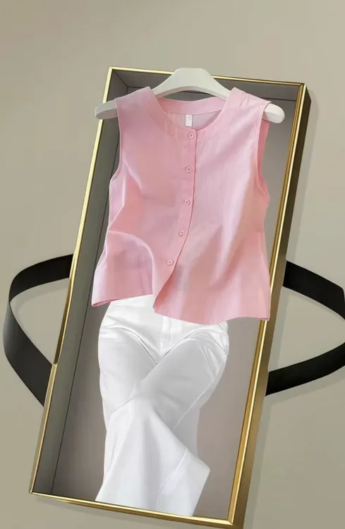 夏季新款女装胖mm设计感小众大码别致漂亮粉色无袖背心上衣2025女