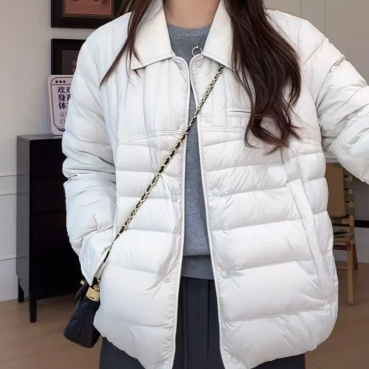 2025冬季新款休闲百搭经典拼接翻领薄款棉服秋冬短款纯色连帽简约