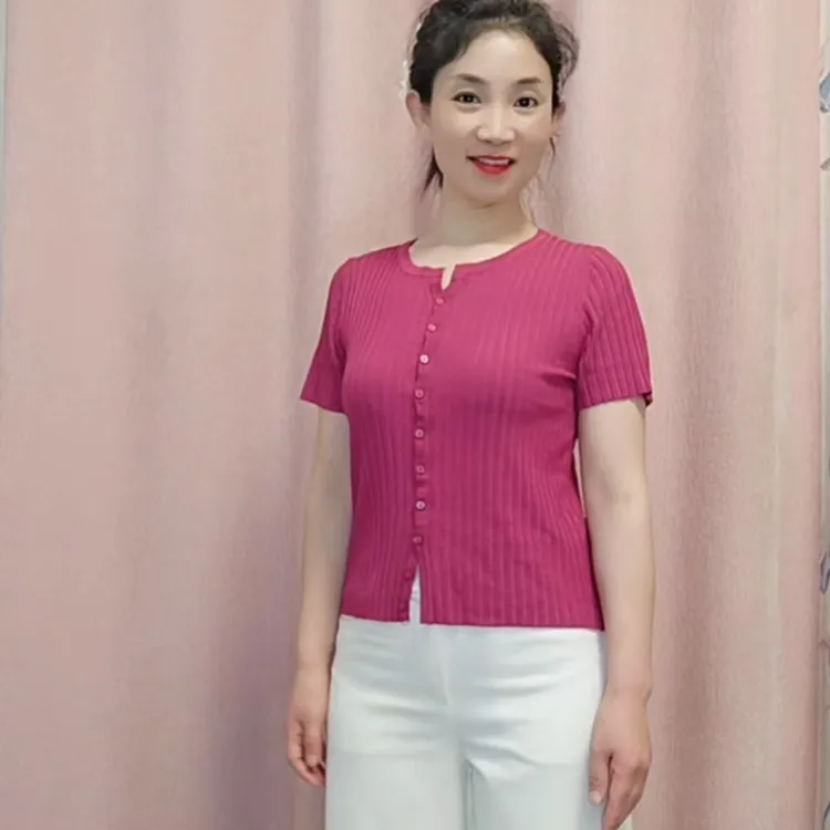 【娜娜专属】夏季天丝亚麻针织短袖开衫女短款v领针织小衫显瘦上衣