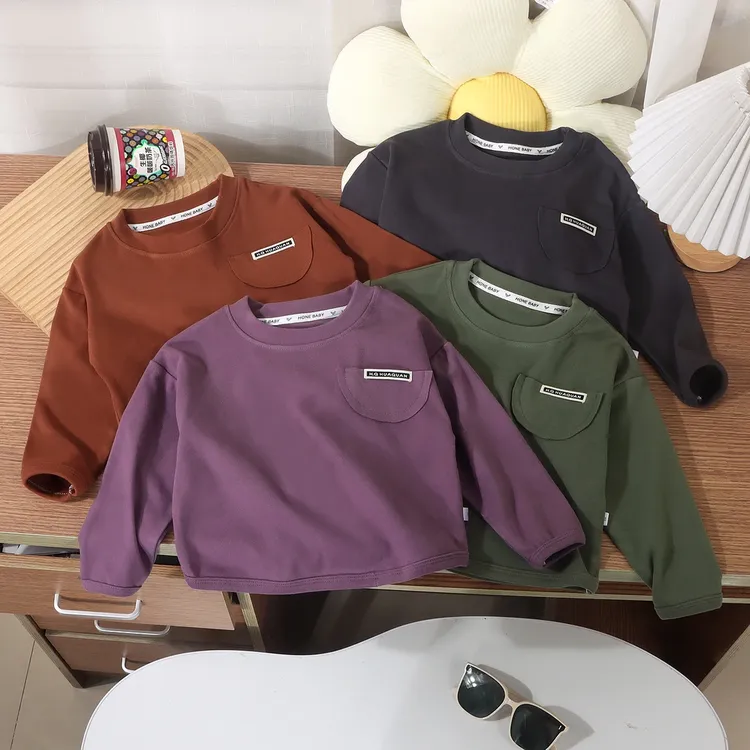 新款儿童单上衣男童圆领宽松秋衣女童打底宝宝秋冬季韩版休闲长袖