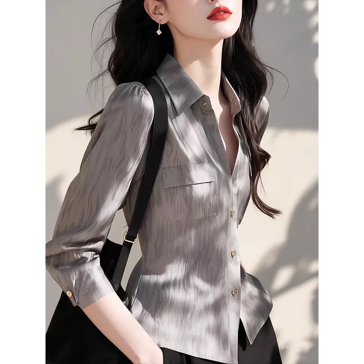 SS54新款高端欧货洋气独特别致漂亮法式减龄轻奢小众灰色衬衫