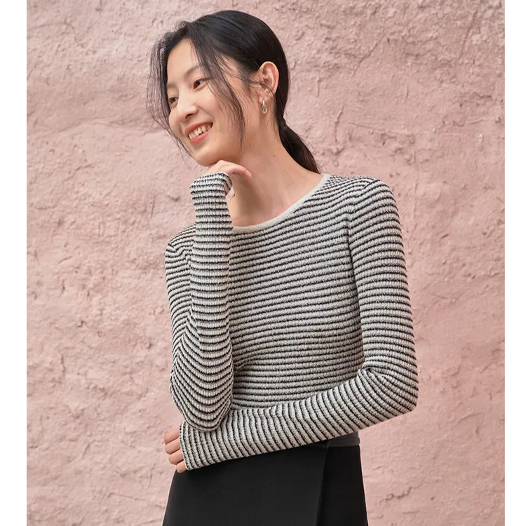 orange desire经典撞色条纹针织衫圈圈纱慵懒上衣OD2CAZ9026