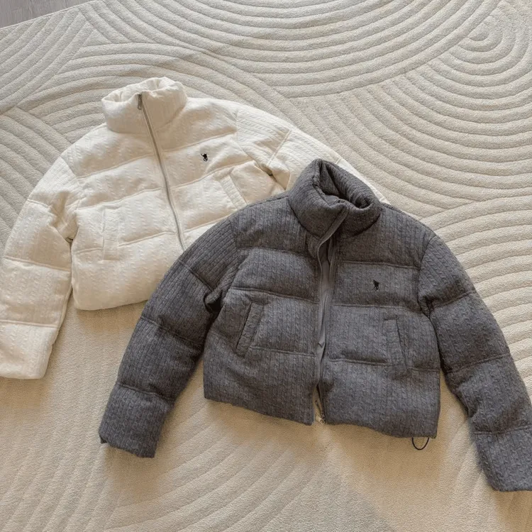 【濠豆】冬季韩版绞花小刺绣立领羽绒服外套