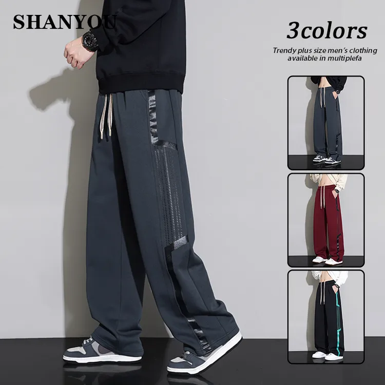 侧边条纹拼接休闲裤男士秋季新款宽松百搭潮牌运动束脚潮流长裤子