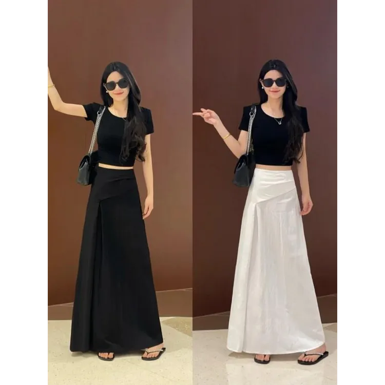 韩版气质辣妹侧开叉半身裙女夏季新款高腰显瘦休闲A字长裙
