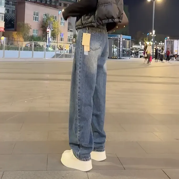 高腰显瘦窄版直筒牛仔裤女2025秋季新款大码洋气百搭遮胯阔腿裤子