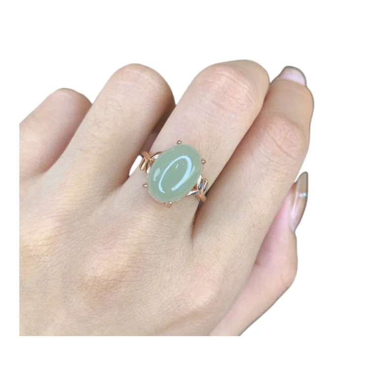 拾珍玫双叶戒浅晴水色和田玉戒指925银 日常通勤经典气质精美推荐