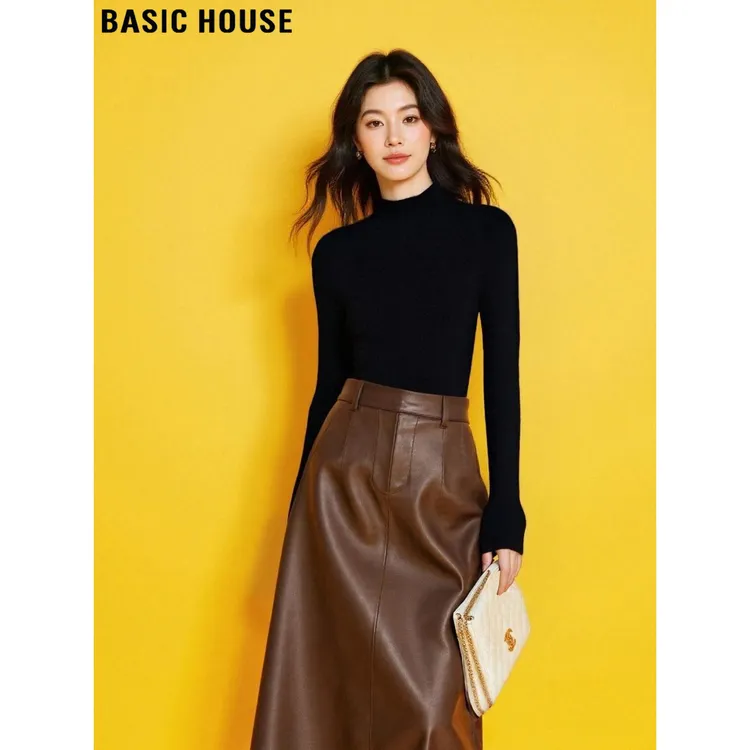 Basic House/百家好半高领针织打底衫女士2025秋冬配大衣内搭毛衣