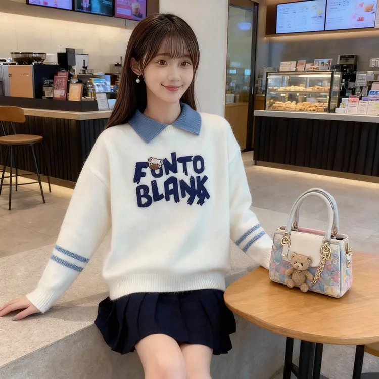 11岁中大童加厚毛衣12小女孩13冬装15初中学生打底polo领针织衫