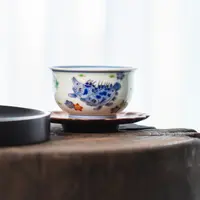 543【景德詺兮】非遗百匠·矾红桃花鳜鱼大炉式杯MX363