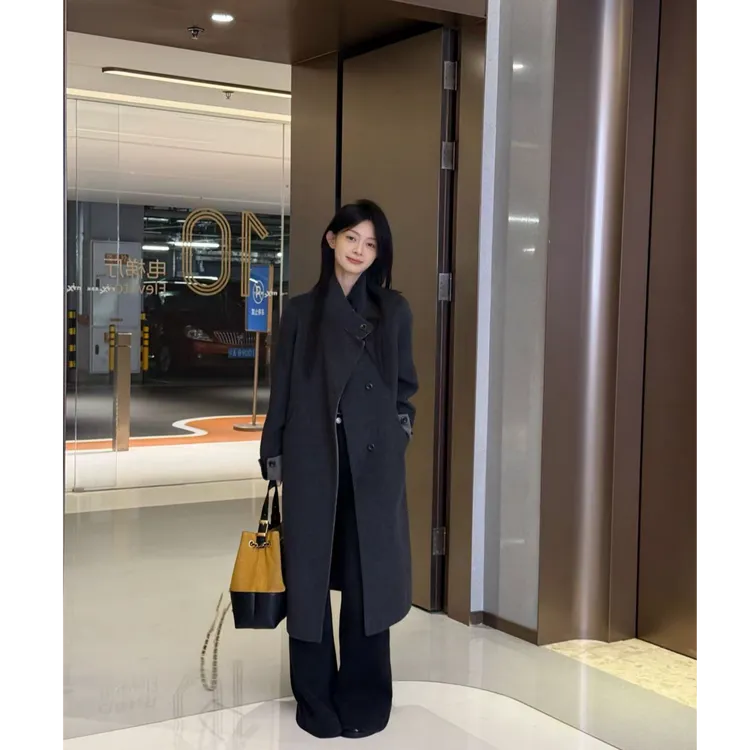 【林子】快衣布山羊绒+天丝小个子气质百搭显瘦立领羊绒大衣8802