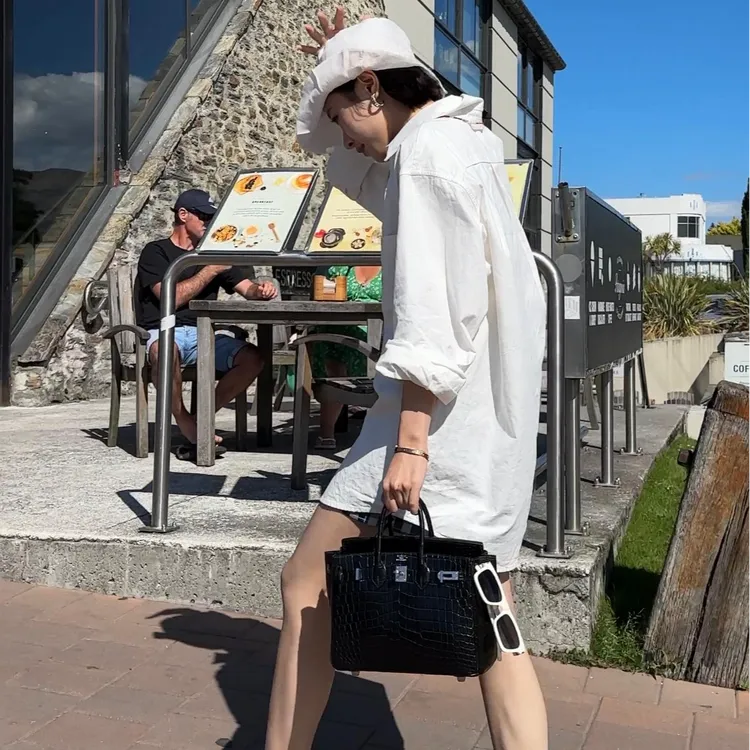 DE Mincollection廓形白衬衫/海岛棉挺括双面纹理纯色衬衫75013