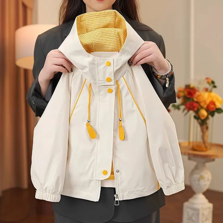 小黄鸭儿童秋季新款时尚休闲黄帽格夹棉加厚冲锋衣外套