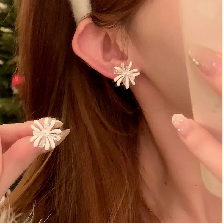 铜合金锆石耳饰 秋冬气质超仙闪锆烟花耳环女精致新年耳针耳饰