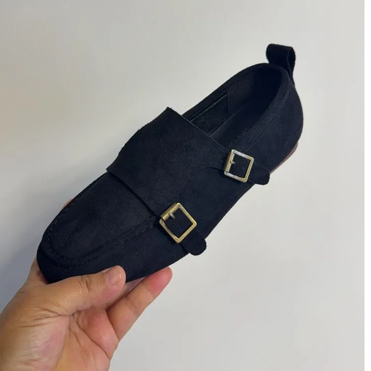 时尚又好看2025秋冬新英伦风百搭方扣圆头单鞋平底一脚蹬乐福鞋