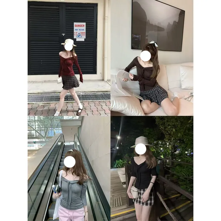 【兰精天丝+绵羊毛】灰色/黑色/咖色/酒红色长袖上衣5017-7714