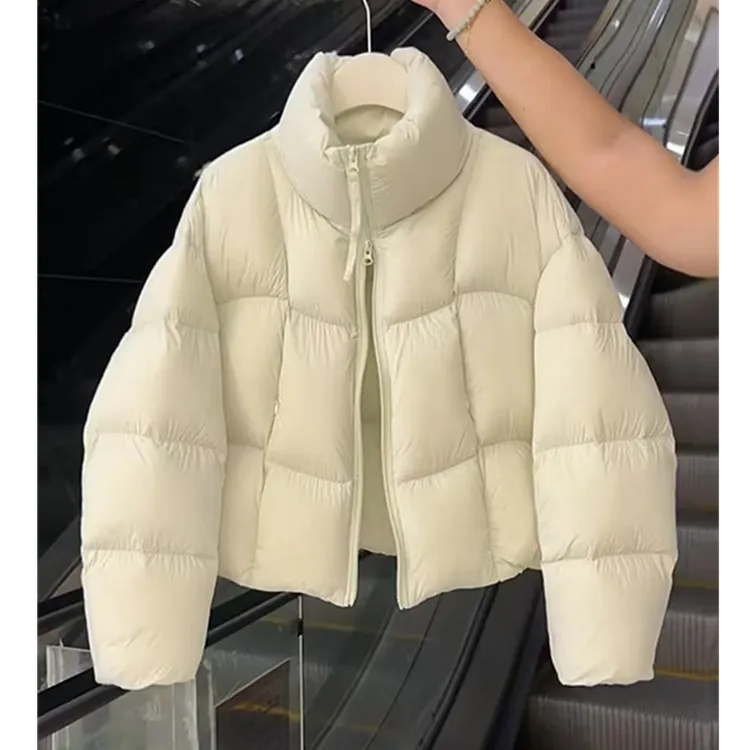 韩系米白色立领保暖棉服外套女2025新款冬季法式气质宽松百搭外套