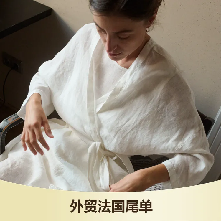 外贸尾单法国单 纯色 七分袖一片式薄款通用睡袍古风浴袍和服斜襟