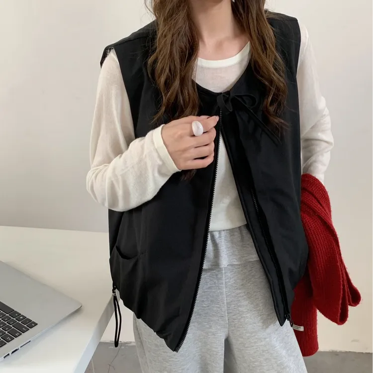 2025年新款秋冬季拉链圆领羽绒马甲女秋季马夹冬季透气纯色口袋69