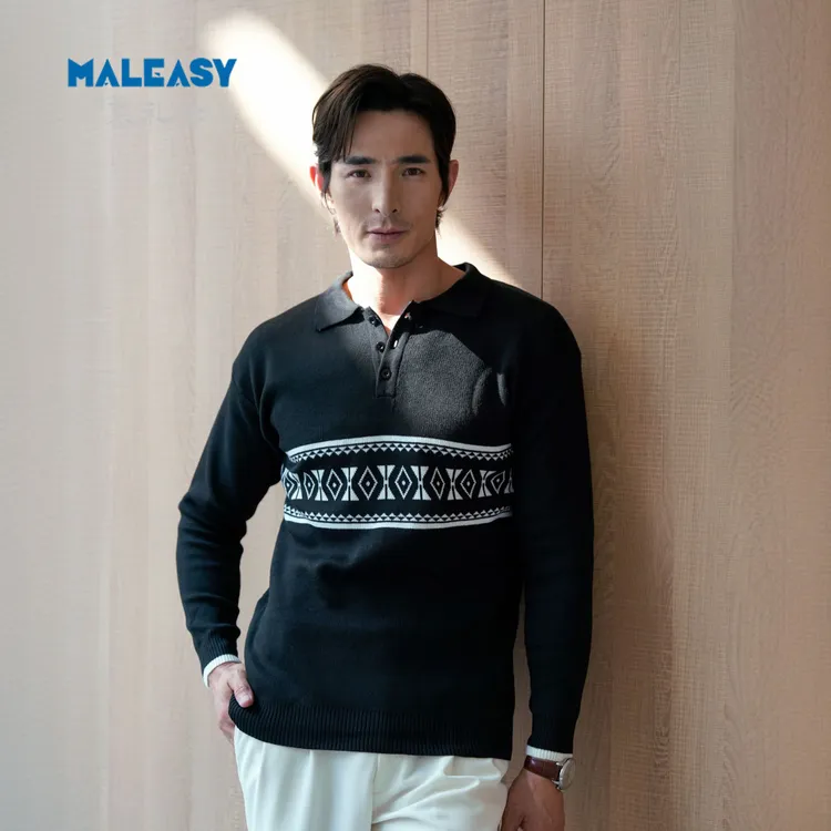新款套头毛衣男士针织衫修身长袖休闲百搭打底黑色潮流秋冬拼接