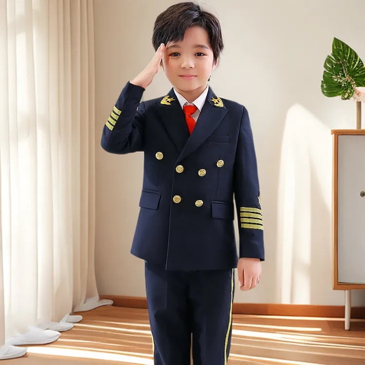 儿童演出服套装机长飞行员童装男童帅气空少制服秋冬男孩西装套装