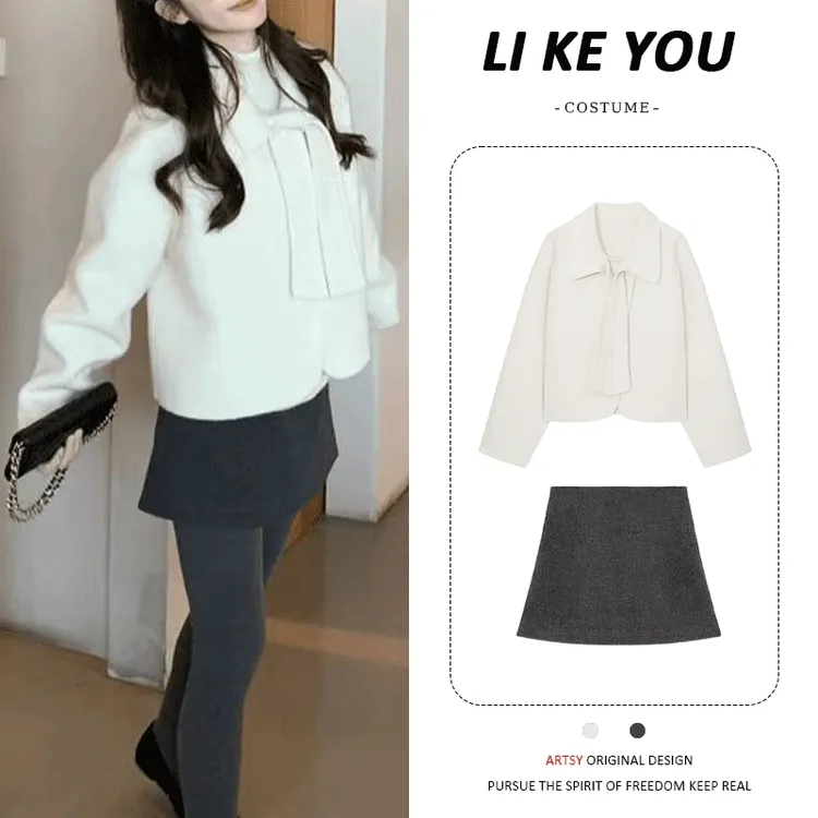 法式气质慵懒风秋冬时尚洋气套装女2025新款休闲白外套短裙两件套