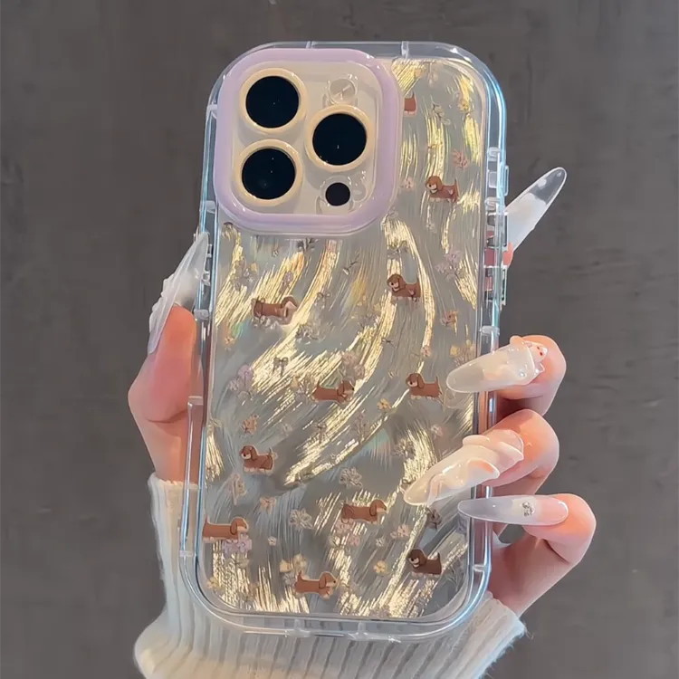 适用苹果iPhone16pro手机壳羽纱奶油15碎花腊肠狗华为p60小众新款