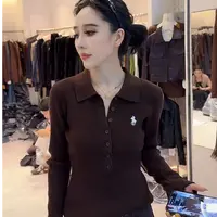 香香定制-秋季翻领简约毛针织衫长袖修身女装毛衣#8831