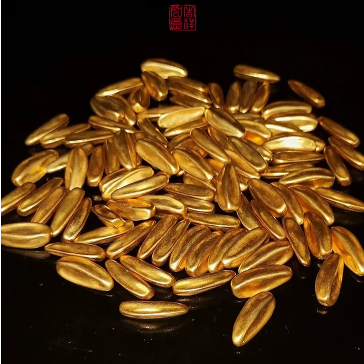 新款实心铜合金瓜子摆件聚宝盆百福缸填充物金色