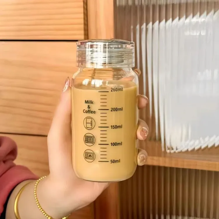 可微波带刻度牛奶杯咖啡杯喝水杯子小玻璃杯耐高温防爆豆浆中药杯