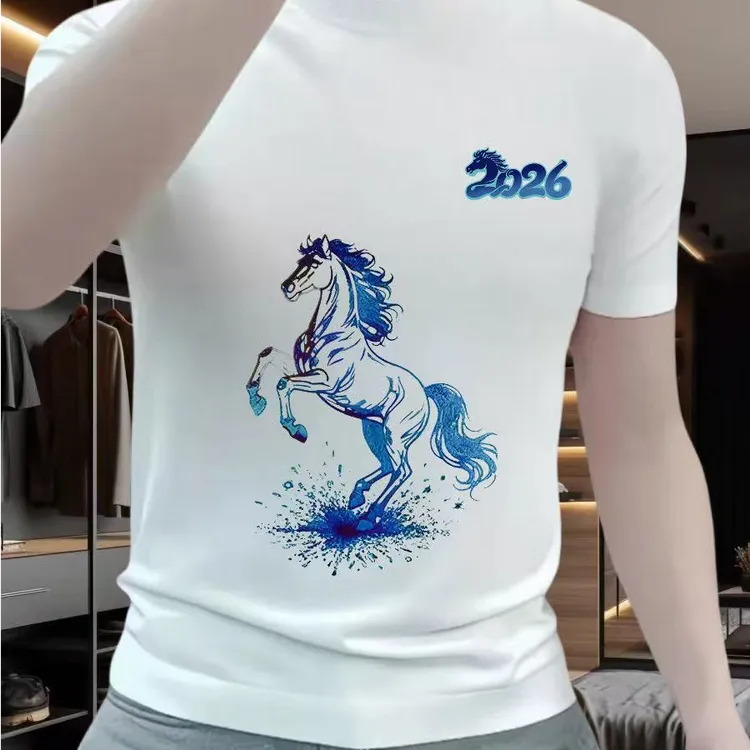 马年本命年纯棉短袖T袖男士2026夏季新款宽松时尚半袖圆领上衣男